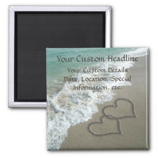 Sand Hearts on Beach, Romantic Save the Date magnet