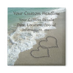 Sand Hearts on Beach, Romantic Save the Date Fridge Magnet