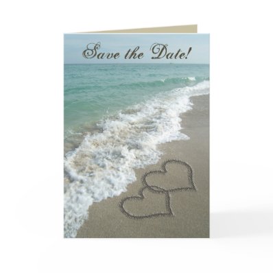 Sand Hearts on Beach, Save the Date Cards