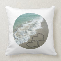 Sand Hearts on the Beach Throw Pillows