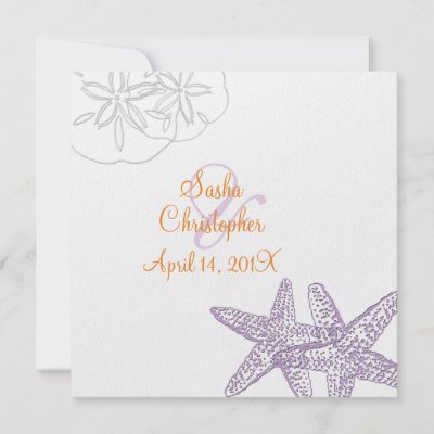 Sand Sea purple orange Wedding Invitations by custom stationery