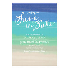 Sand, Sea & Seagulls | Painted Ocean Save the Date Cards