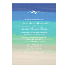 Sand, Sea & Seagulls | Painted Ocean Wedding Custom Invites