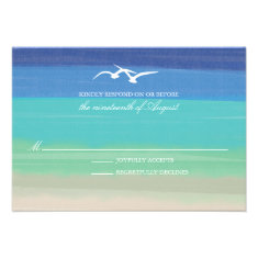 Sand, Sea & Seagulls | Painted Ocean Wedding RSVP Personalized Announcement