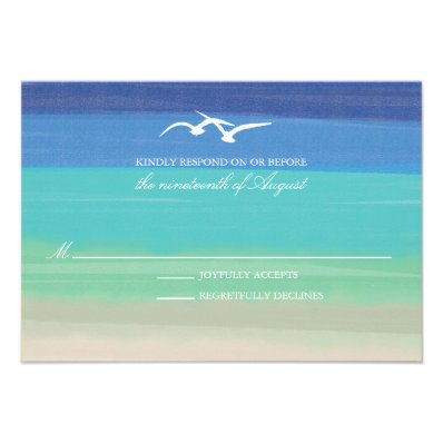 Sand, Sea & Seagulls | Painted Ocean Wedding RSVP Personalized Announcement