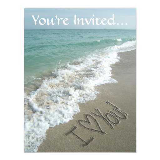 Sand Writing on the Beach, I Love You Invitations
