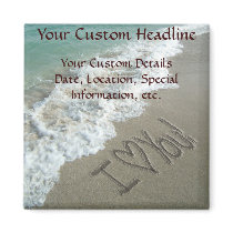 Sand Writing on the Beach, I Love You Magnet