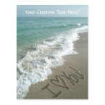 Sand Writing on the Beach, I Love You postcards