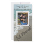 Sand Writing on the Beach, Just Married Photo Card Template