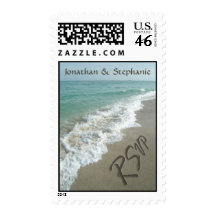 Sand writing on the beach, RSVP Stamps