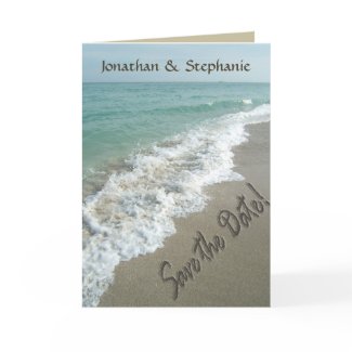 Sand Writing on the Beach, Save the Date Cards card