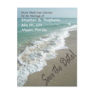 Sand Writing on the Beach Save the Date Postcard