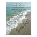 Sand Writing on the Beach Save the Date Postcard postcards