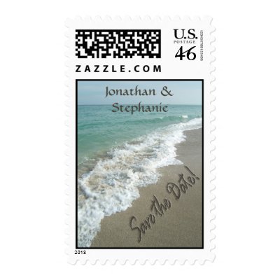Sand writing on the beach, Save the Date Stamps