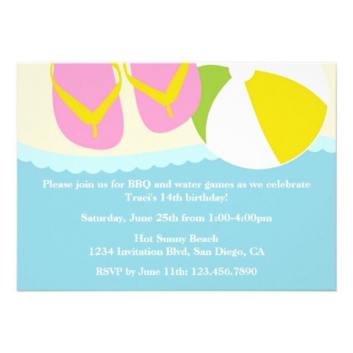 Sandals and Beach Ball Beach Party Invitation (front side)