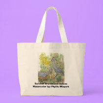 Sandhill Cranes and babies, Watercolor Print bags