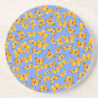 Sandstone Coaster, Golden Butterflies on Blue
