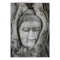 Sandstone head of Buddha surrounded by tree Greeting Card