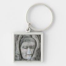 Sandstone head of Buddha surrounded by tree Keychains