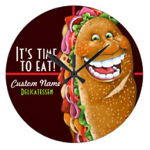 Sandwich shop.Sub.Deli.Personalized 2 Round Wall Clocks