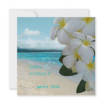 Sandy beach/plumeria destination wedding custom announcement
