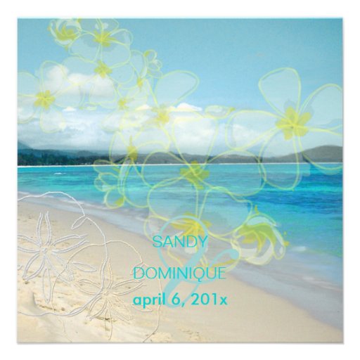 Sandy beach/plumerias destination wedding custom invites