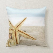 Sandy Beach Starfish Seashells Pillow