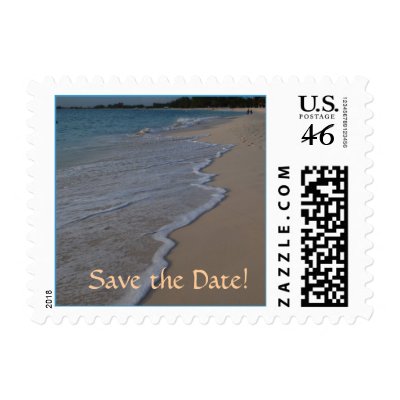 Sandy Beach Turquoise Ocean- save the date Stamp