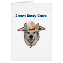 Sandy Claws Beach Dog Greeting Cards