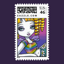 "Sandy" Cute Rainbow Fairy Art Postage Stamps