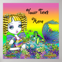 "Sandy" Cute Rainbow Fairy Mermaid Party Poster posters