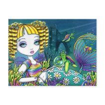 "Sandy" Rainbow Sea Turtle Mermaid Art Postcards postcards
