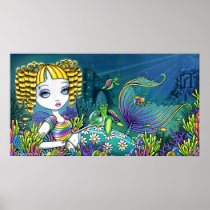 "Sandy" Rainbow Sea Turtle Mermaid Art Poster posters