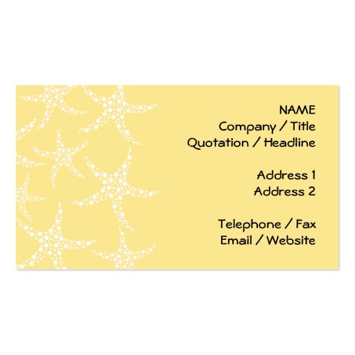 Sandy Yellow and White Starfish Pattern. Business Card Templates (front side)