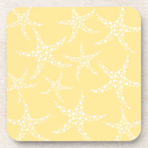 Sandy Yellow and White Starfish Pattern. Drink Coasters