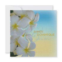 Sandybeach, plumerias destination wedding personalized announcements