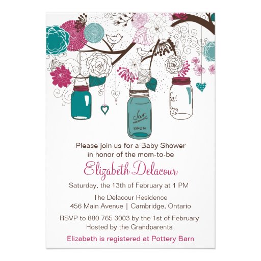 Sangria and Teal Mason Jars Baby Shower Invitation