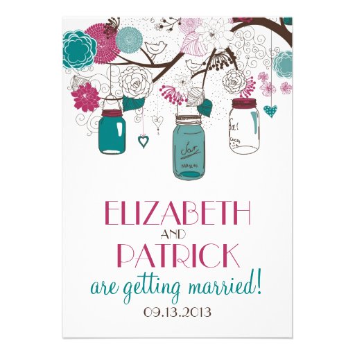 Sangria and Teal Mason Jars Wedding Invitation