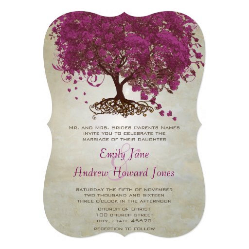 Sangria Heart Leaf Tree Wedding Invites