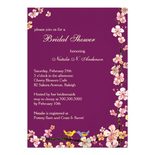 Sangria Love Birds Floral Bridal Shower Invitation from Zazzle.com