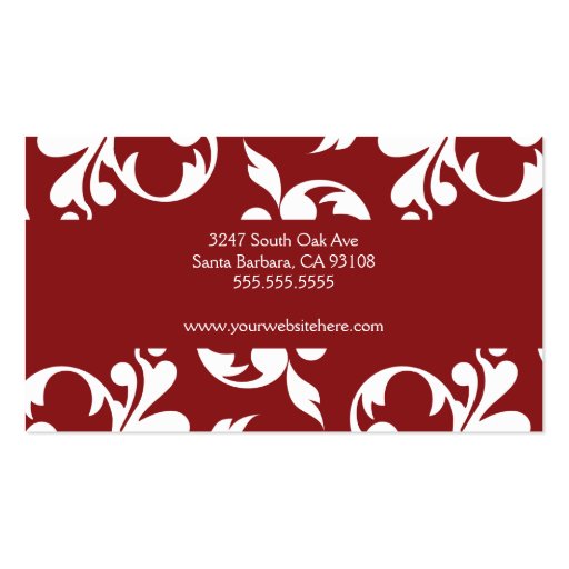 Sangria Red and White Swirling Vine Business Card (back side)