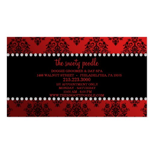 Sangria Red Jeweled Damask Dog Grooming/Spa Business Card Templates (back side)