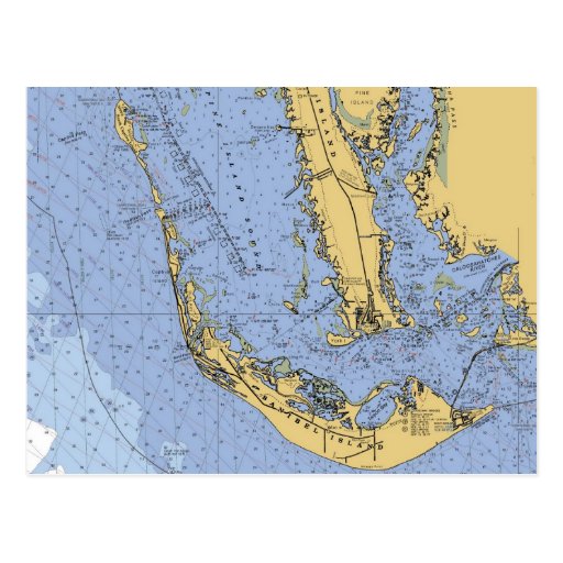 Sanibel Island Florida Nautical Chart Postcard