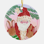 Santa and bunnies ornament