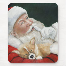 Santa and Corgi Pup Christmas Mousepad
