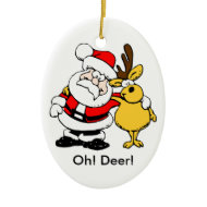 Santa and Deer Odd Couple Ornament ornament