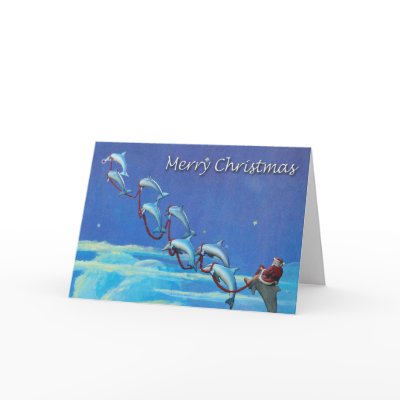 Santa and Dolphins Night Sky Christmas Card