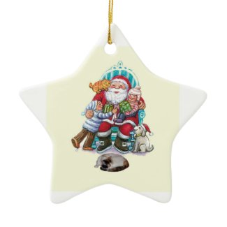 Santa and Friends Double-Sided Star Ceramic Christmas Ornament