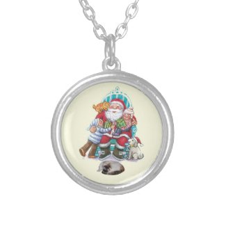 Santa and Friends Round Pendant Necklace