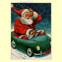 Santa and his electric car cards